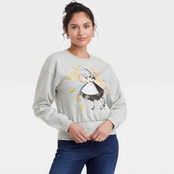 Disney Alice in Wonderland Sweater L Pullover Scoop Neck White Rabbit Fandom - Picture 1 of 12